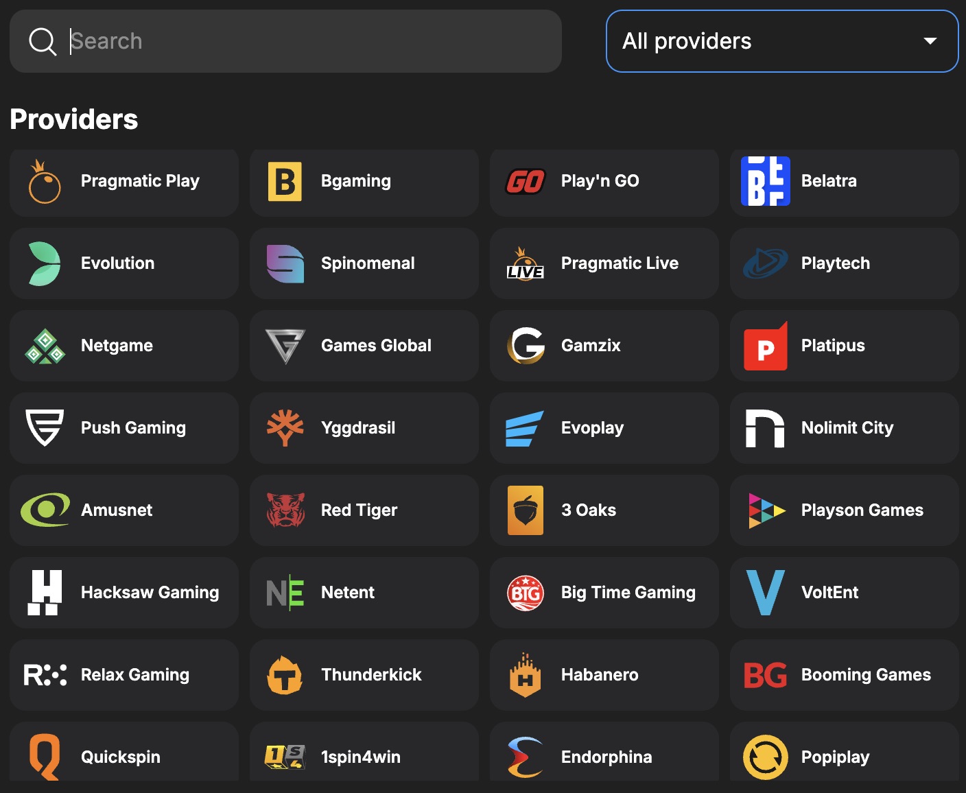 Need for Spin Game Providers